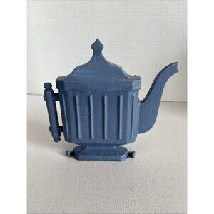 VTG Cast Iron EMIG 1399 Napkin or Letter Holder Stand Teapot Design Painted Blue